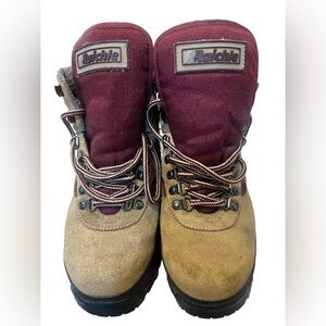 Raichle Burgundy and Tan Hiking Boots